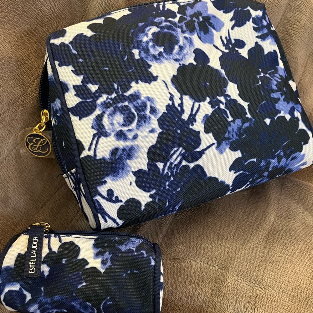 Estee Lauder Blue and White Cosmetic Bags